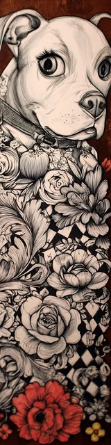 Free dog bookmark featuring a floral gray pitbull design